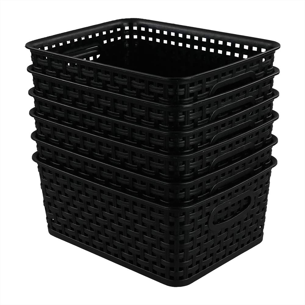6-Pack Black Woven Storage Baskets - Home & Office Organizers