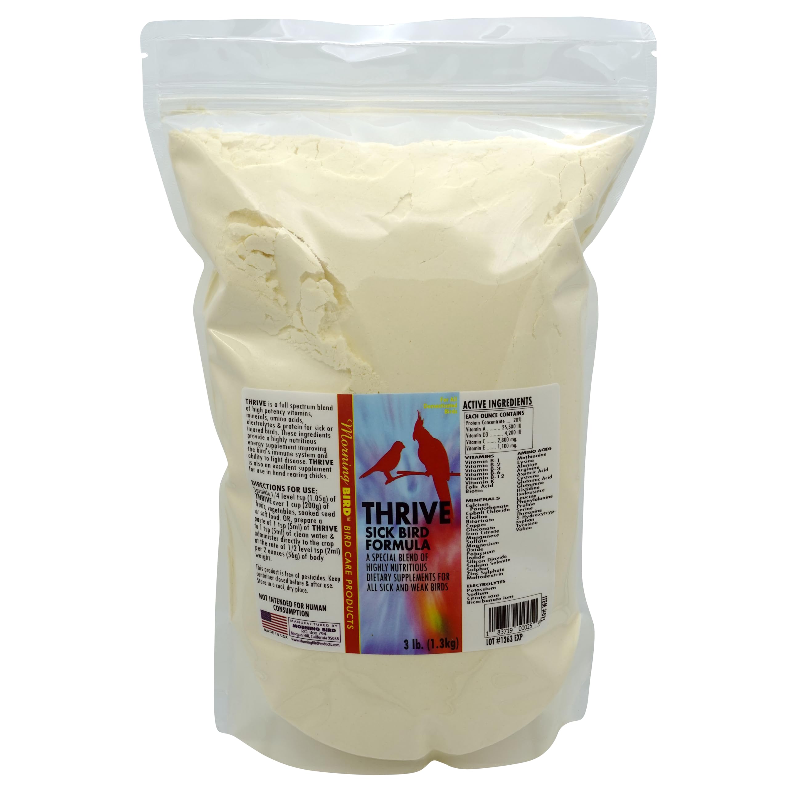 Morning Bird Thrive - Premium Nutritious Energy Supplement with Essential Minerals, Vitamins, Amino Acids, Electrolytes & Protein Powder (3 lbs) - Boost Workouts, Recovery & Daily Energy