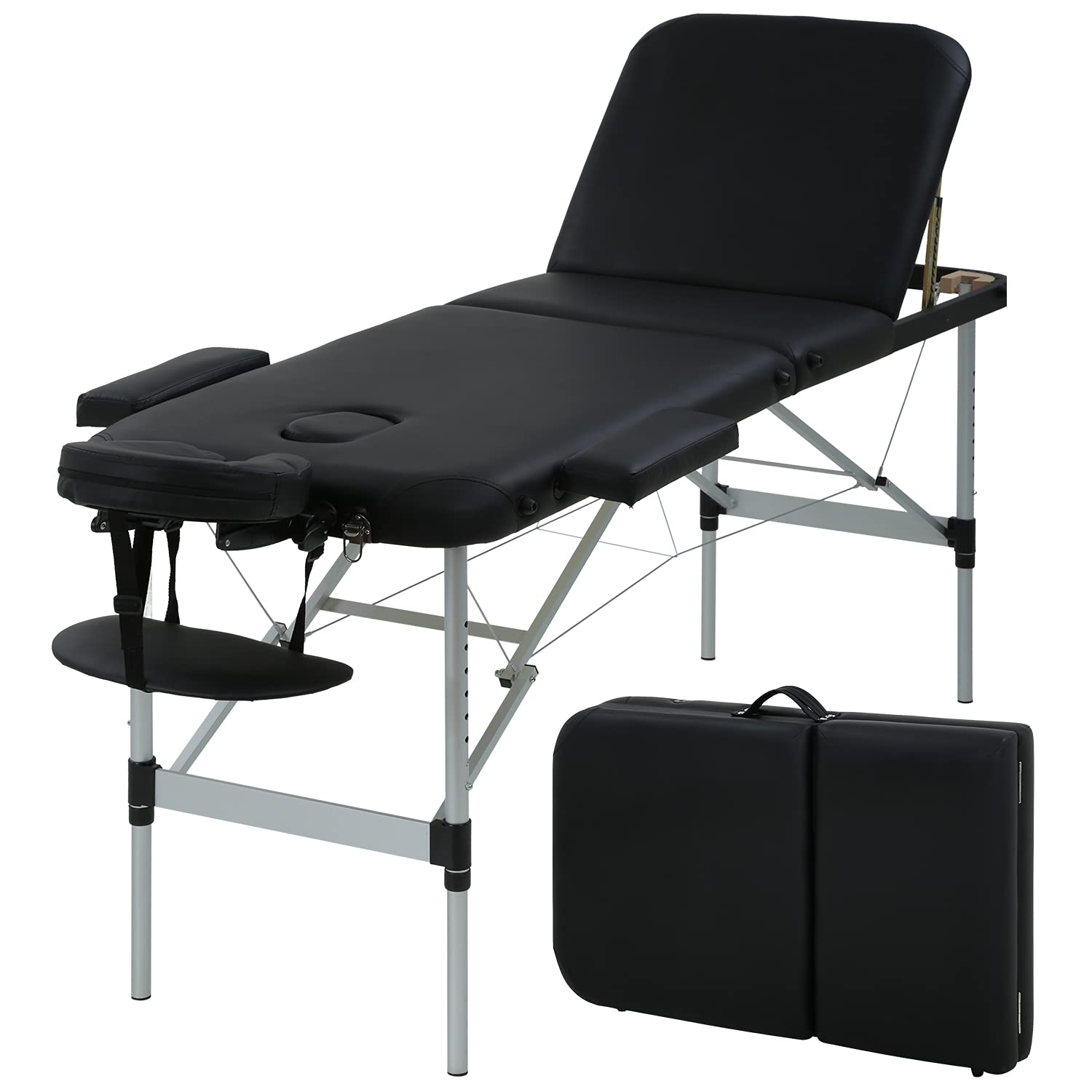 HCY 84 Inch Portable Massage Table - Adjustable Height Aluminum Folding Massage Bed with Carry Case for SPA, Salon & Tattoo (Black) | Perfect for Professional Therapists, Home Use & Mobile Services