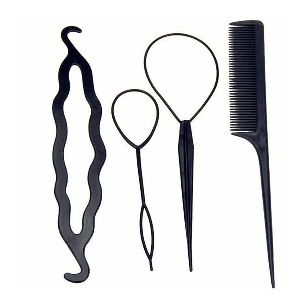Ritzprime 4-Piece Hair Styling Kit - Topsy Tail Braid, Ponytail & Bun Maker with Tail Comb - Perfect for Updos, Braids & Everyday Hairstyles (Great for School, Work & Special Occasions)
