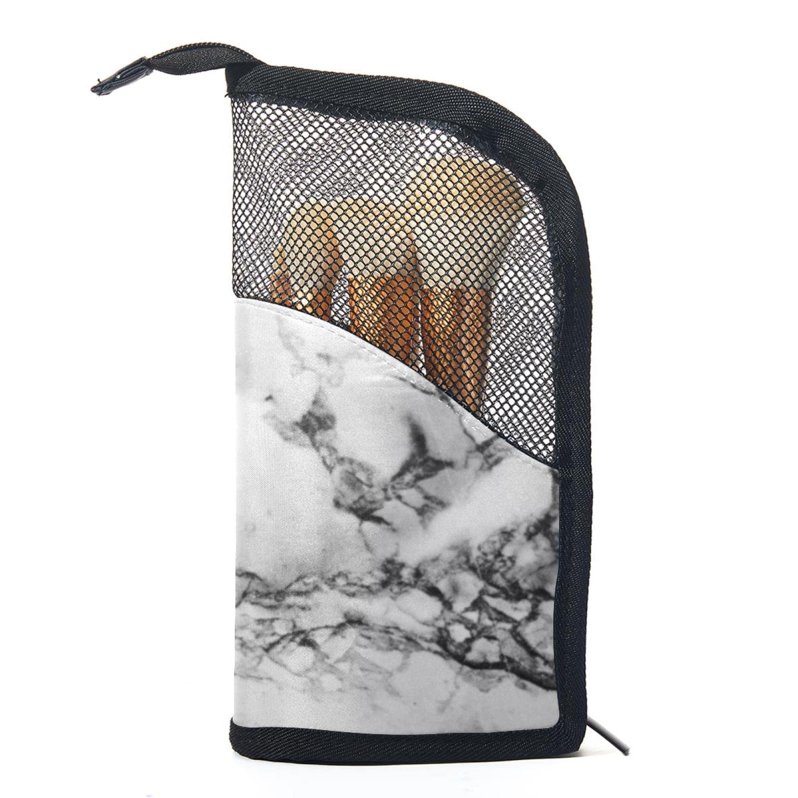 12-Piece Makeup Brush Organizer Bag with Classic Marble Texture - Portable Travel Cosmetic Brush Holder Case for Professional Makeup Artists & Beauty Enthusiasts (Perfect for Home, Travel & Salon Use)