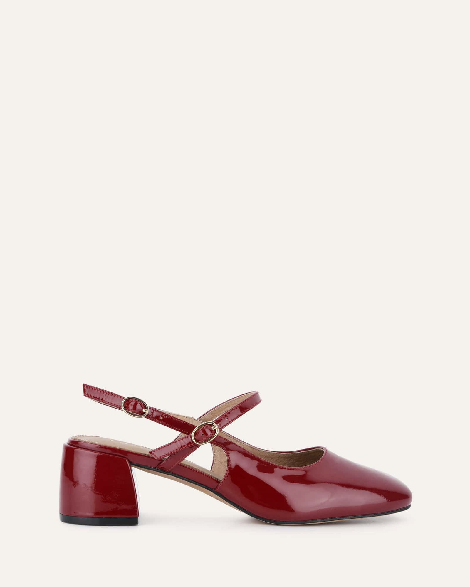 Jenna Low Heels Ruby Red Patent Leather Women's Shoes - Comfortable & Stylish for Work, Parties & Everyday Wear