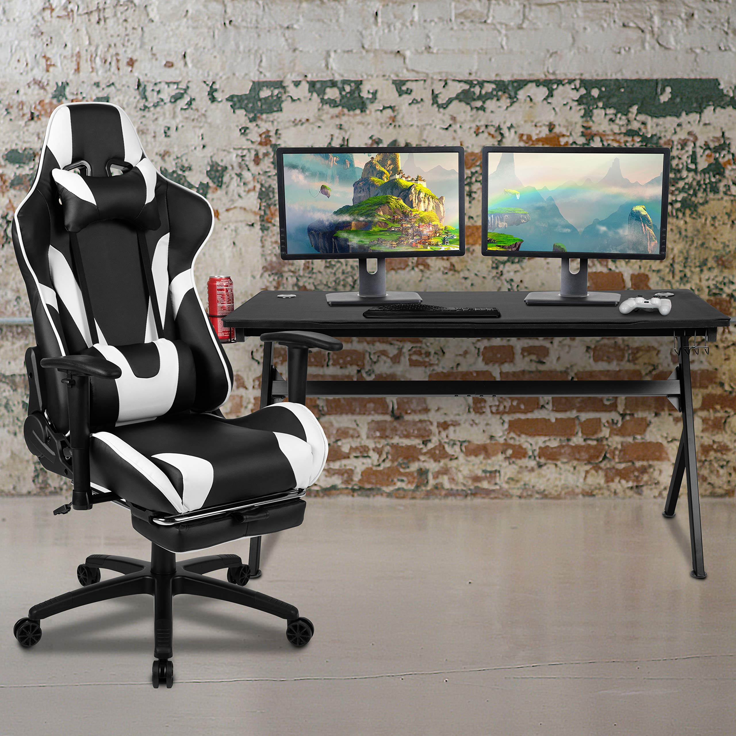 Ergonomic Gaming Desk & Reclining Chair Set with Cup Holder, Headphone Hook, Removable Mouse Pad & Cable Management - Perfect for PC Gaming, Streaming & Home Office Setup