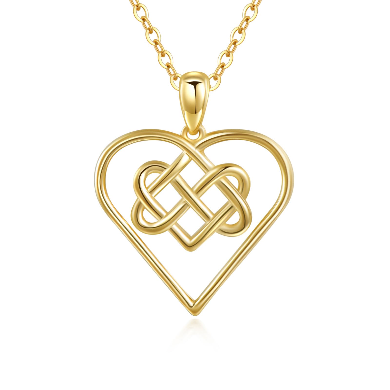 14k Real Gold Celtic Knot Heart Necklace for Women - Irish Good Luck Jewelry, Valentine's Day & Birthday Gift for Her | Perfect for Weddings, Anniversaries and Special Occasions