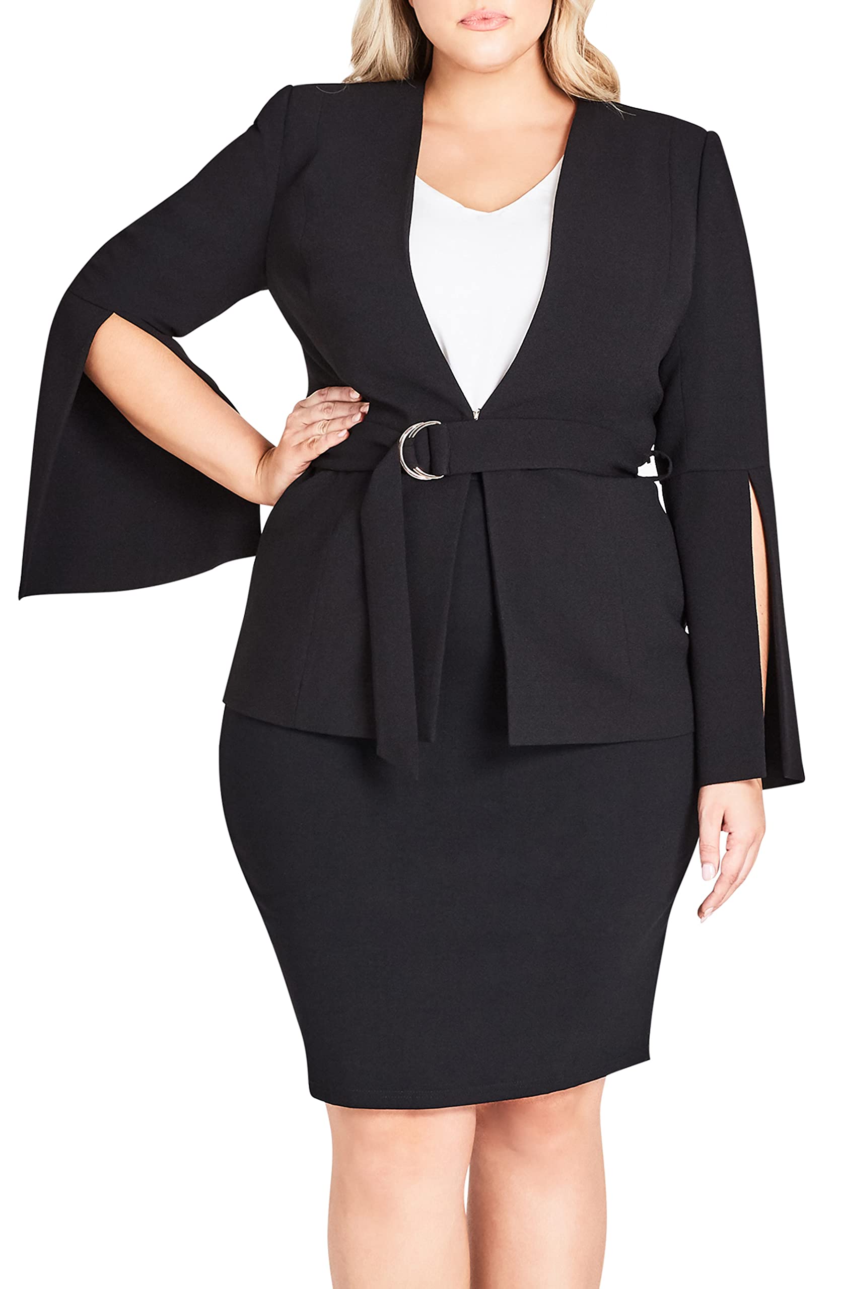 City Chic Women's Plus Size Split Sleeve Jacket - Trendy Casual Outerwear for Work, Date Night & Fall Layering