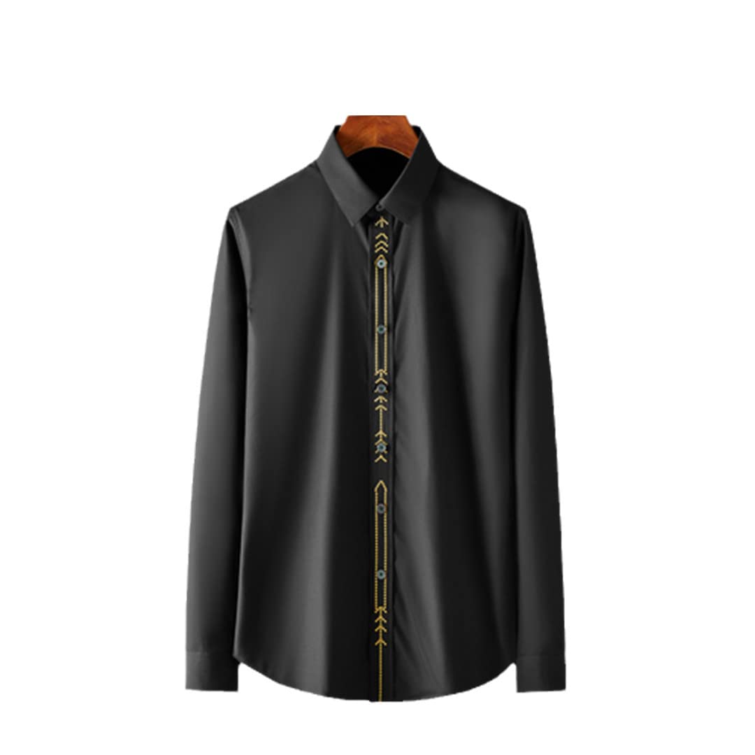 Premium KNTUMQ Embroidered Men's Long Sleeve Dress Shirt - Slim Fit Business Formal Shirt for Office, Wedding & Social Events | Breathable Fabric for All-Day Comfort