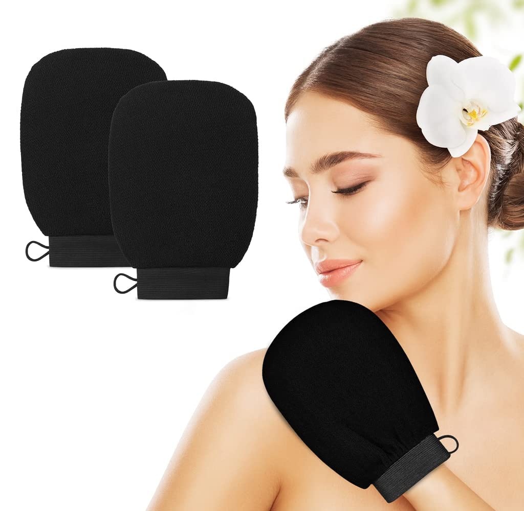 BIGXEN Exfoliating Gloves for Dead Skin Removal - Moroccan Hammam Bath Mitt for Smooth Skin - Body Scrubber Gloves to Remove Dead Skin & Tan - Perfect for Spa, Shower & Self-Care Routine (1pc Black)