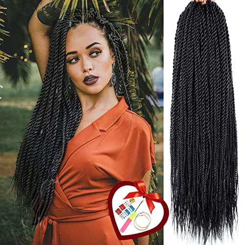FORCUTEU 8 Packs Senegalese Twist Crochet Hair - 18 Inch Pre-Looped Synthetic Braiding Hair Extensions for Black Women (1B Color) | Hot Water Safe | Protective Hairstyle for Everyday Wear & Special Occasions