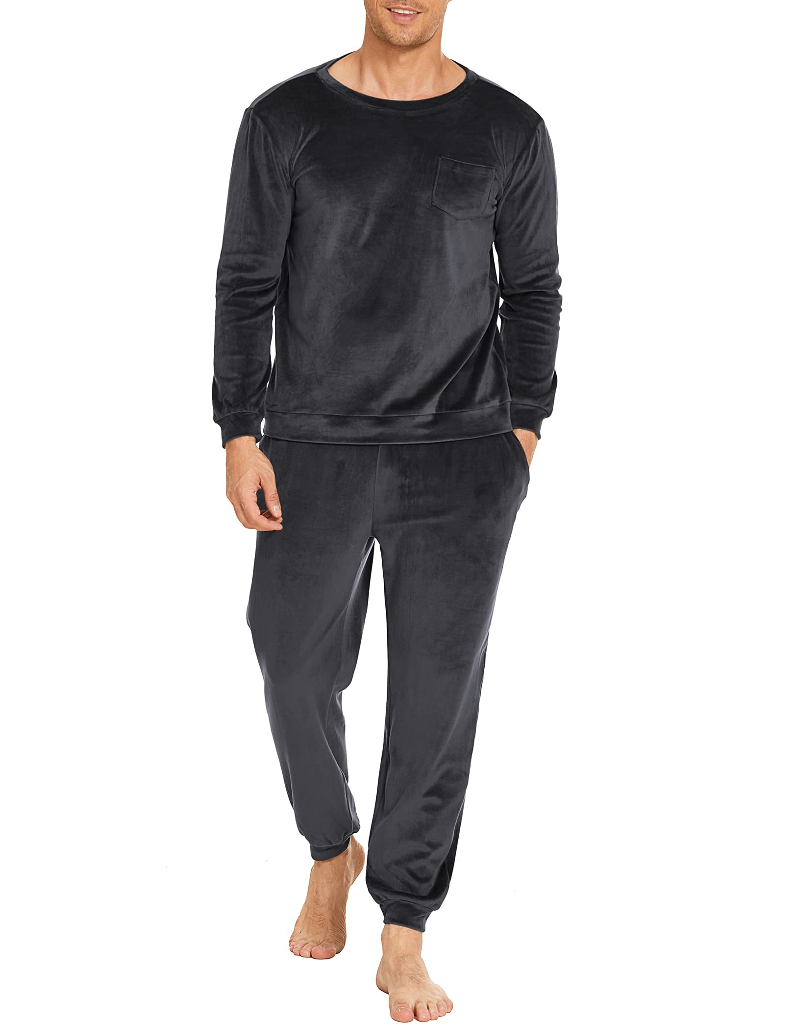 Ekouaer Couples Matching Pajamas Sets - Soft Velvet Long Sleeve Sleepwear 2 Piece Pjs with Pockets for Christmas, Valentine's Day & Cozy Lounge Nights