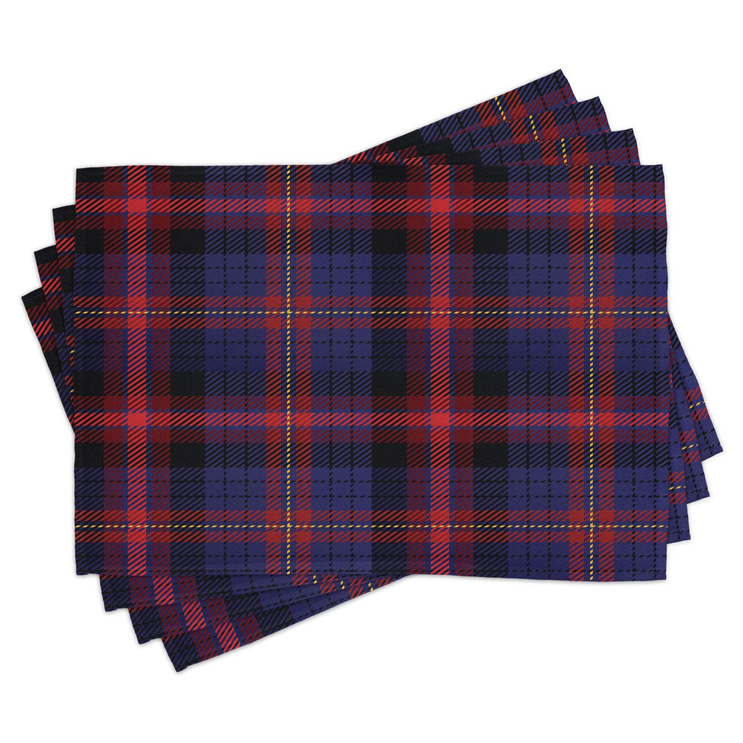 Ambesonne Checkered Place Mats Set of 4 - Vibrant Folkloric British Pattern Washable Fabric Placemats for Dining Table & Kitchen Decor in Royal Blue, Red & Black | Perfect for Holiday Dinners, Tea Parties & British-Themed Events