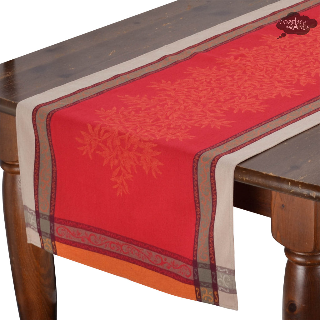 20x58 Inch Red Jacquard Cotton Table Runner by L'Ensoleillade - Elegant Dining Table Decor for Thanksgiving, Christmas & Holiday Entertaining