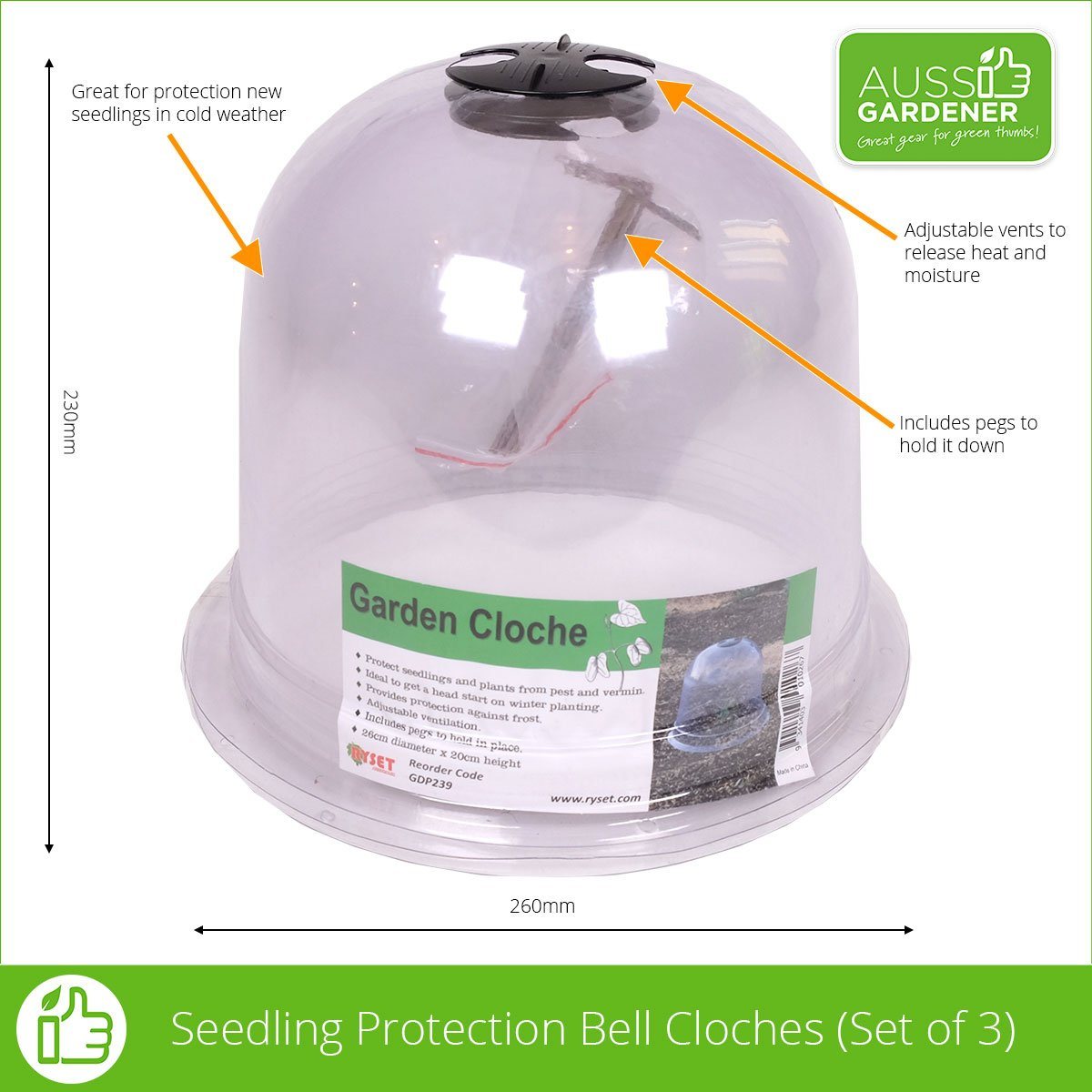 3 Pack Garden Cloches - Plant Protection Domes for Seedlings & Small Plants - Perfect for Indoor/Outdoor Gardening, Greenhouses & Winter Plant Care