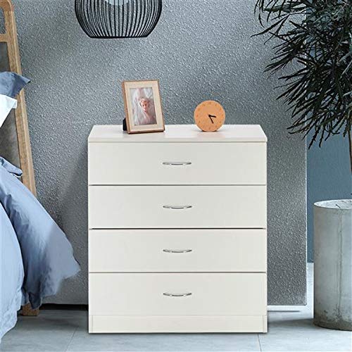 Modern White Nightstand with 4 Drawers - Bedside Table for Bedroom, Living Room & Small Spaces - Perfect for Storage & Decor (White)