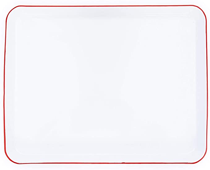 Vintage Style Enamelware Jelly Roll Pan & Rectangular Baking Tray with Red Rim - Perfect for Baking Cakes, Cookies & Sheet Pan Meals | Crow Canyon Home Collection