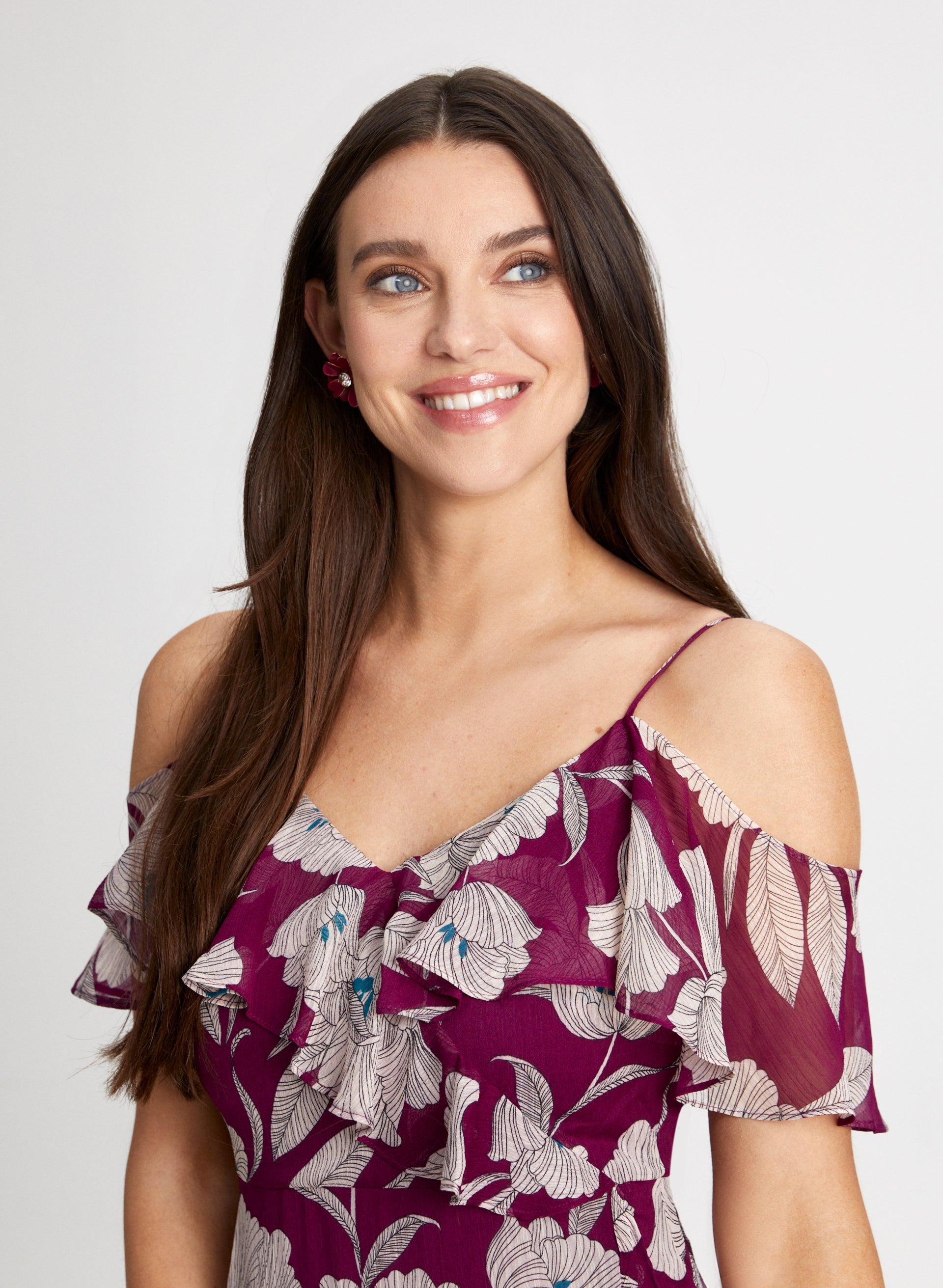 Floral Print Ruffle Dress for Women - Summer Boho Maxi Dress with V-Neck & Long Sleeves - Perfect for Beach Vacations, Weddings & Date Nights