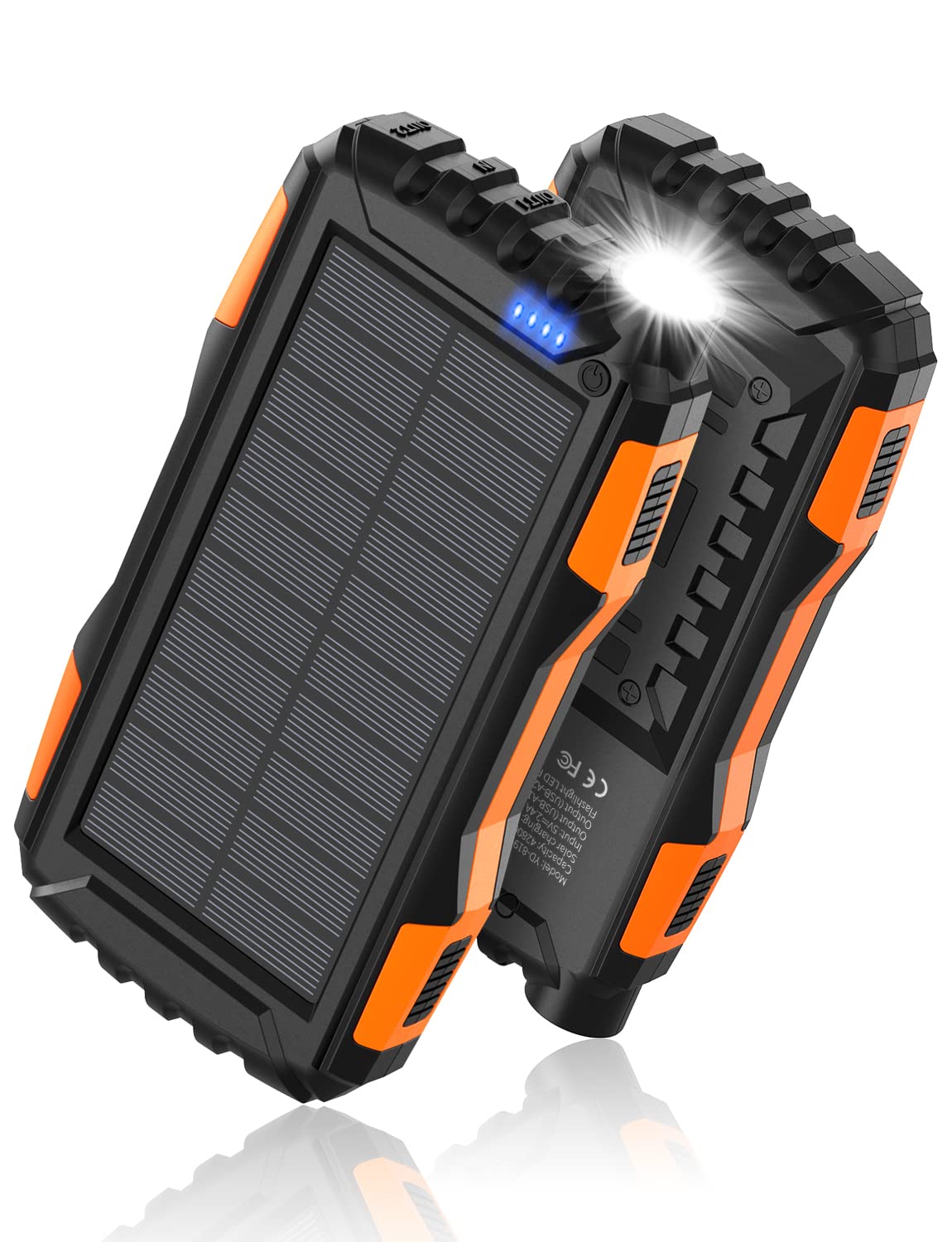 42800mAh Solar Power Bank with QC 3.0 Fast Charging - Portable Solar Charger, External Battery Pack with Super Bright Flashlight (Orange) - Perfect for Camping, Hiking & Emergency Power Outages