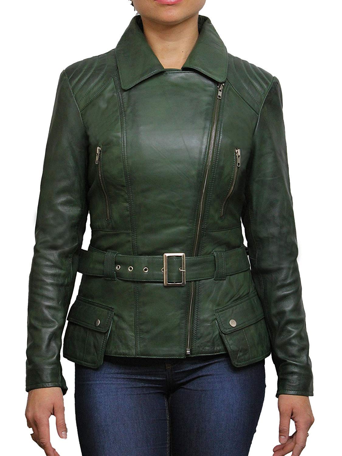 BRANDSLOCK Women's Classic Leather Biker Jacket - Genuine Cowhide Motorcycle Jacket for Women - Stylish Outerwear for Riding, Casual Wear & Night Out