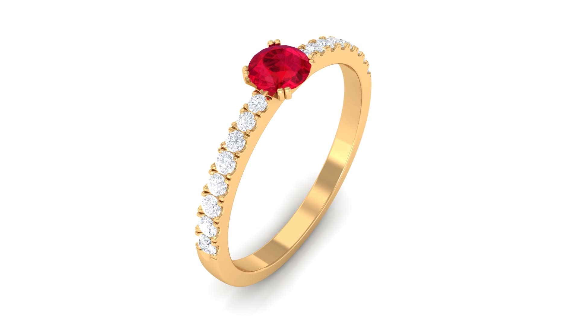 3/4 CT Ruby and Diamond Ring for Women - 14K Solid Gold Double Prong Set with Diamond Side Stones | July Birthstone Jewelry | Perfect for Anniversary, Engagement & Special Occasion Gifts