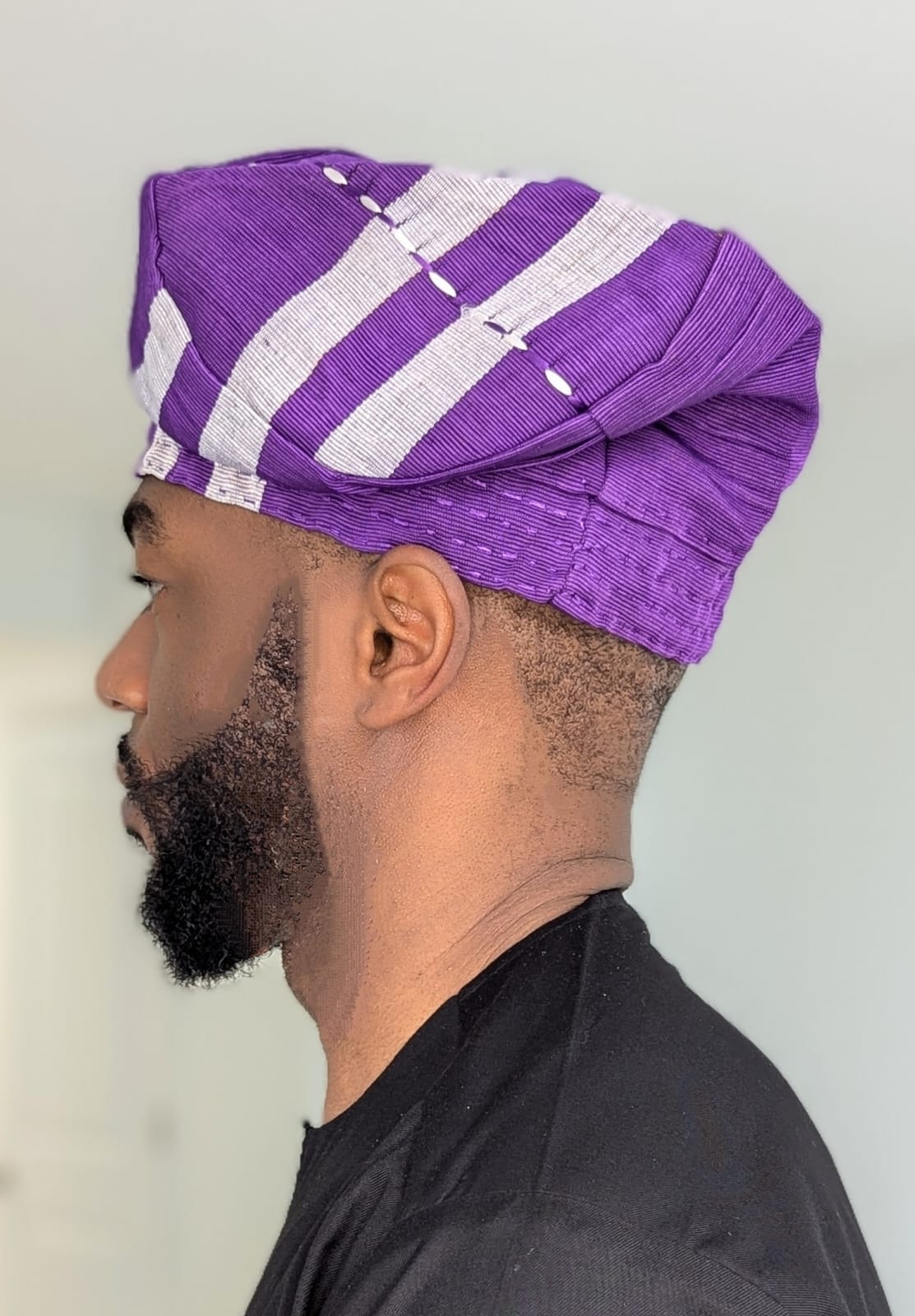 Authentic Purple Irewole Aso Oke Fila Kufi Cap - Traditional African Hat for Men (DPAHPS11) | Perfect for Weddings, Cultural Events & Special Occasions