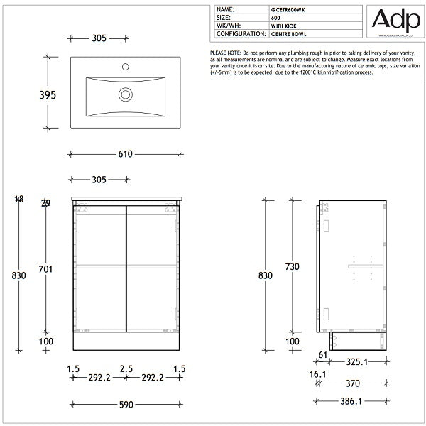 ADP Glacier Lite Ceramic Top Ensuite Trio Vanity Set - Modern Bathroom Vanity with Sink and Mirror for Small Spaces, Perfect for Apartments, Condos & Guest Bathrooms
