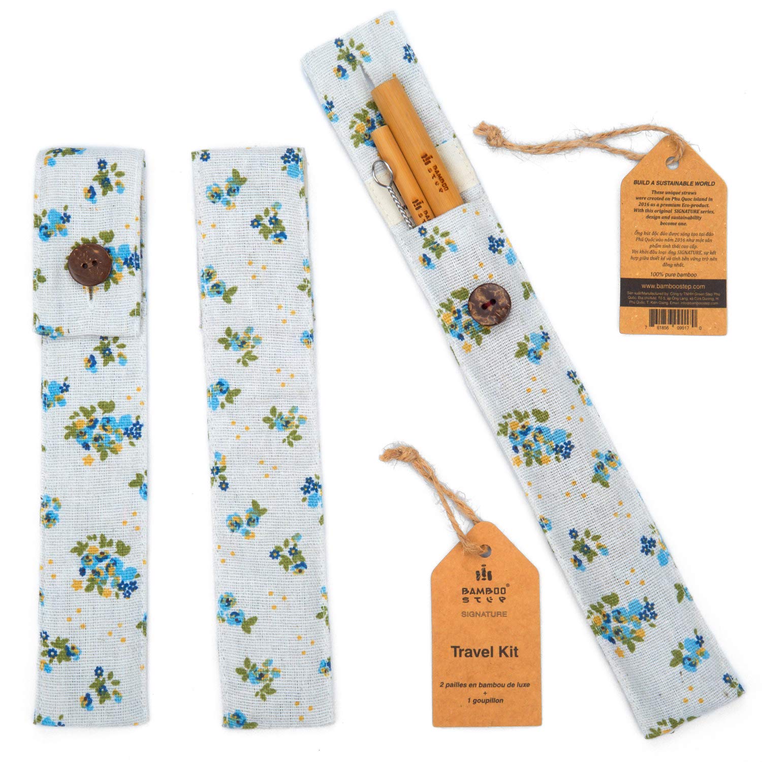Luxury Bamboo Straw Travel Kit - 2 Reusable 20cm Straws with Cleaning Brush & Pouch for Eco-Friendly Dining