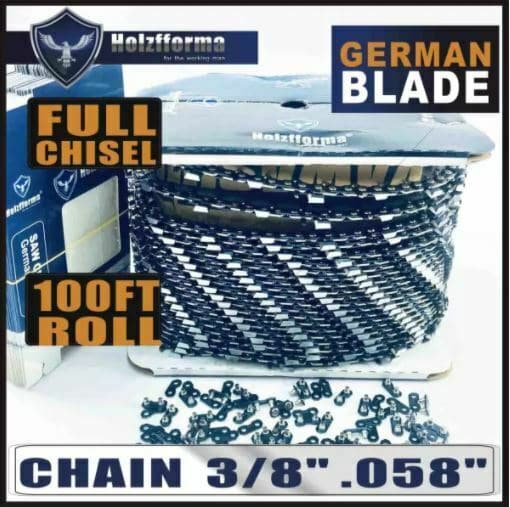 Holzfforma® 100FT Roll 3/8” .058'' Full Chisel Saw Chain for Professional Logging and Wood Cutting - Compatible with Most Chainsaws - Ideal for Forestry, Lumberjacks, and DIY Wood Projects