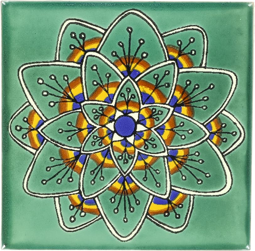 90-Piece 4¼ x 4¼ Inch Green Peacock Flower Talavera Mexican Ceramic Tiles - Handmade Decorative Wall & Floor Tiles for Kitchen Backsplash, Bathroom, and Outdoor Decor