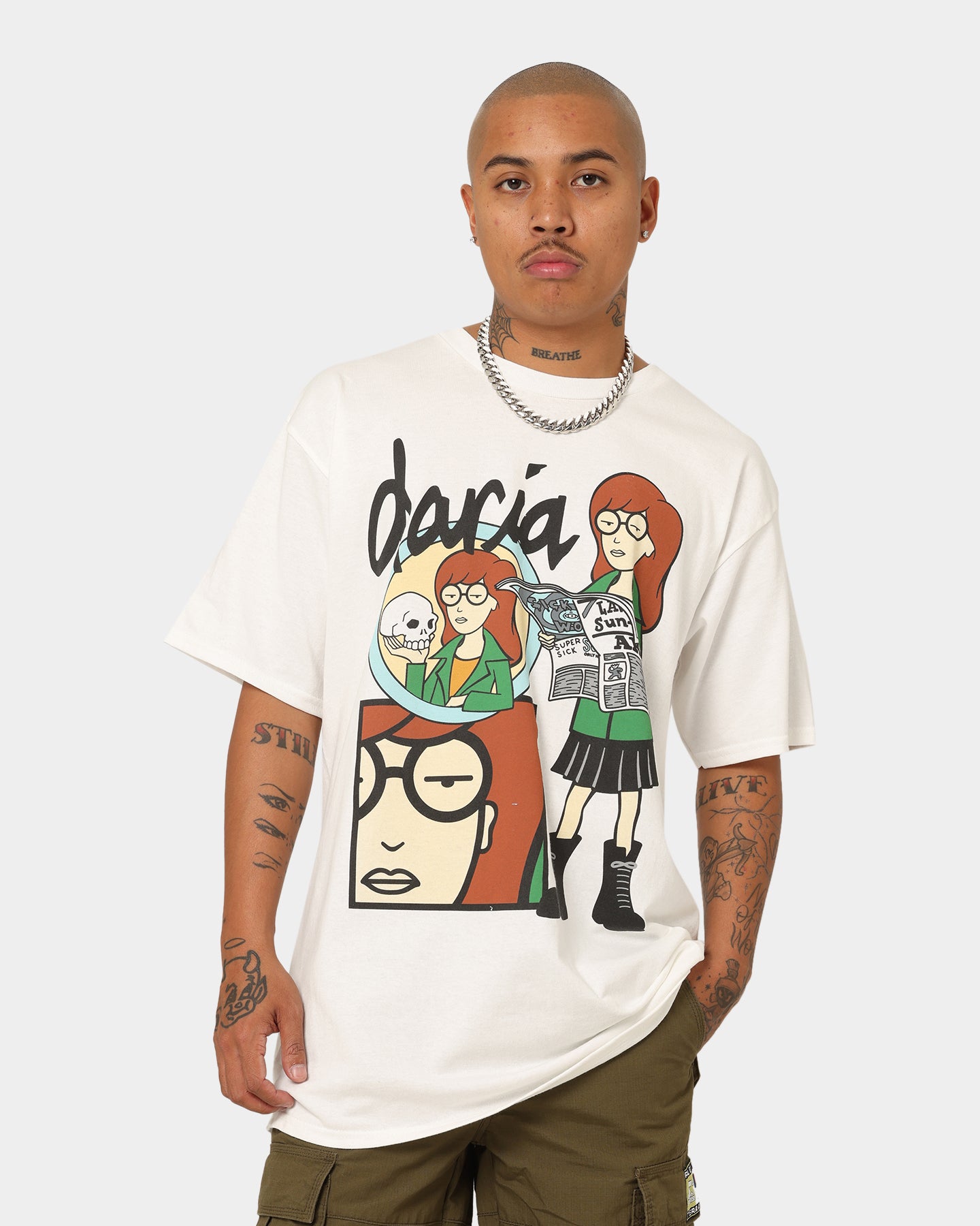 Premium Vintage T-Shirt by American Thrift & Daria Daria - Soft Cotton White Tee for Women | Casual Wear, Retro Style, Everyday Outfits
