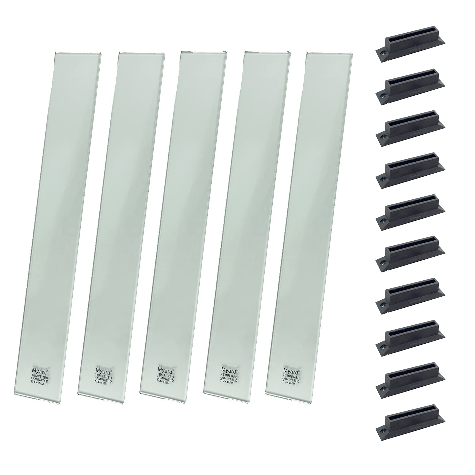 5-Pack 29 Inch Tempered Glass Balusters with 10-Pack Railing Clamps - Shatterproof Safety Glass for Staircase, Deck, Porch, Fence & Outdoor Railings - Perfect for Modern Homes, Villas & Commercial Spaces