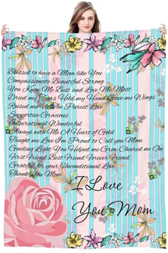 Soft I Love You Mom Gift Blanket - 80x60 Inch Cozy Throw for Mother's Day, Birthday, Christmas - Unique Present from Daughter or Son - Perfect for Cuddling, Home Decor, and Special Occasions