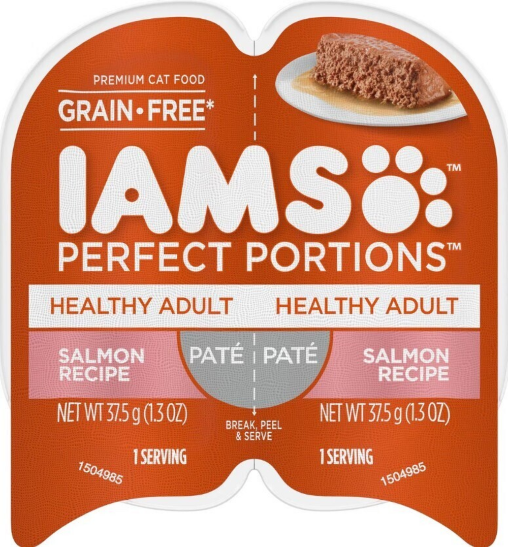 Iams Perfect Portions Healthy Adult Salmon Pate Wet Cat Food Tray - Grain-Free, High Protein Cat Food for Indoor & Outdoor Cats - Perfect for Mealtime, Travel & Feeding on the Go