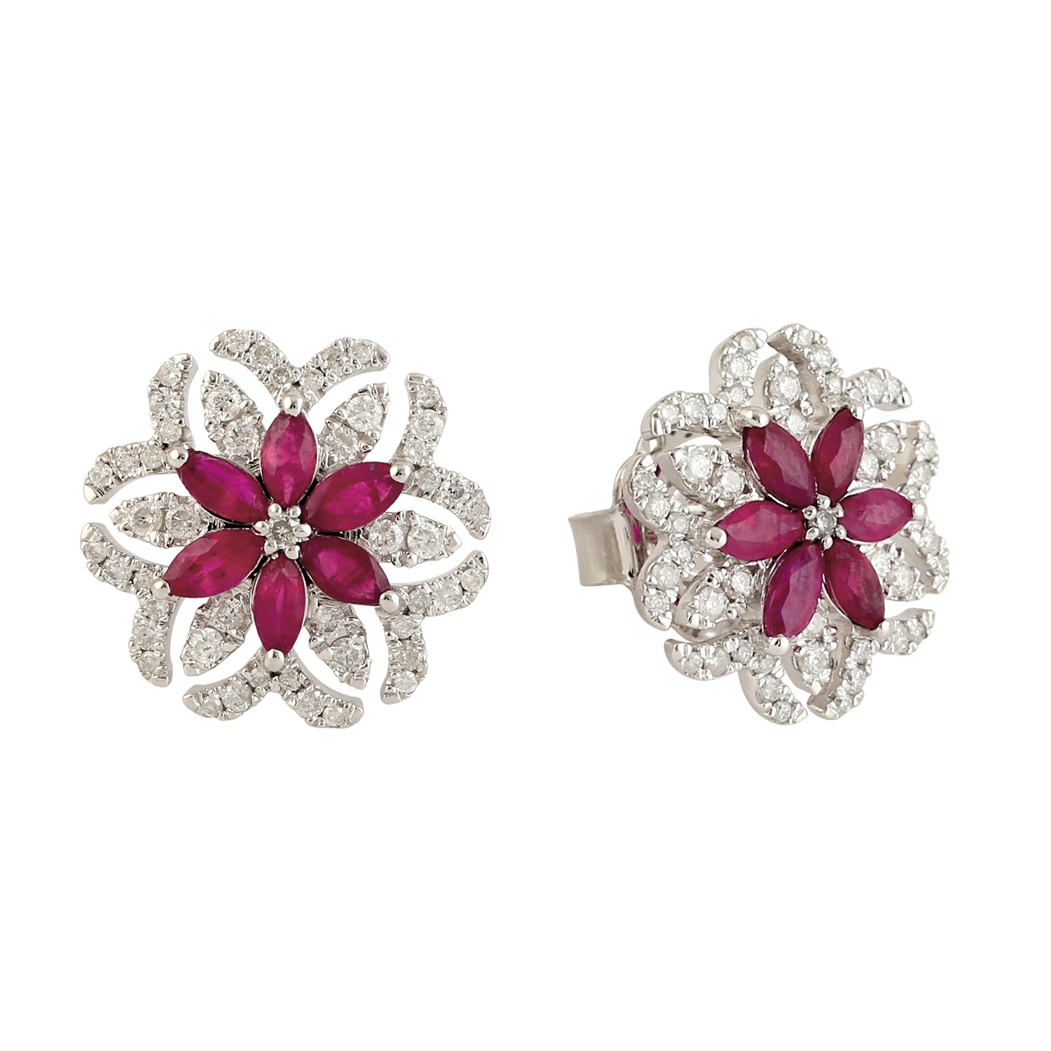 Exquisite Marquise Cut Ruby & Diamond Stud Earrings in 18K White Gold - Perfect for Weddings, Anniversaries & Special Occasions