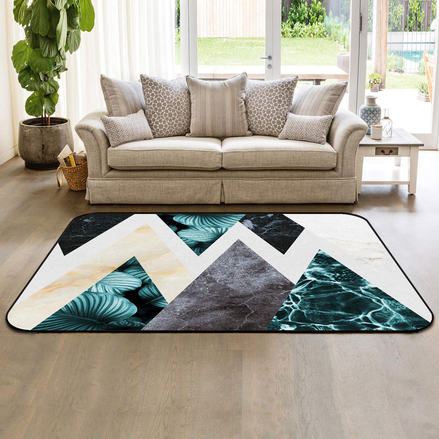 5'x8' Non-Slip Marble Pattern Area Rug - Machine Washable Rectangle Carpet for Living Room, Bedroom & Kids Room Decor - Soft Floor Mat for Home, Office & Nursery