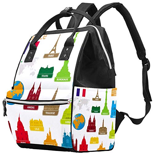 LORVIES Eiffel Tower Paris France Themed Diaper Bag Backpack - Large Capacity Waterproof Baby Bag with Multiple Pockets for Moms | Perfect for Travel, Daycare & Family Outings