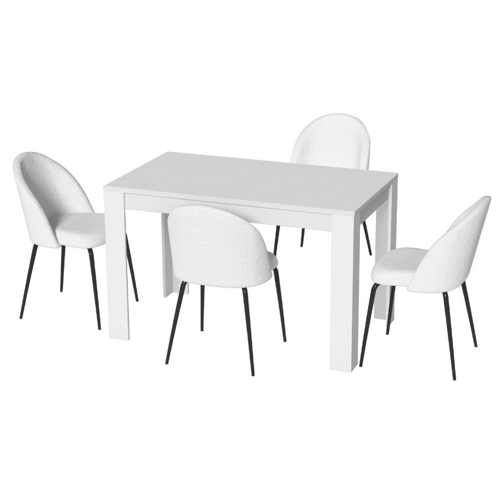 Artiss 5-Piece White Sherpa Dining Table Set with 4 Chairs - Modern Kitchen & Dining Room Furniture for Small Spaces, Breakfast Nook, and Apartment Living