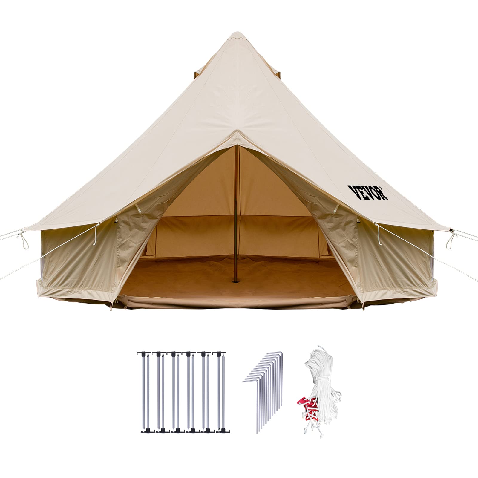 Happybuy 4-Season Canvas Bell Tent - 100% Cotton Breathable Yurt Tent with Stove Jack | Waterproof Luxury Glamping Tent for Family Camping, Outdoor Hunting & Parties | Perfect for Backyard Gatherings, Music Festivals & Wilderness Adventures