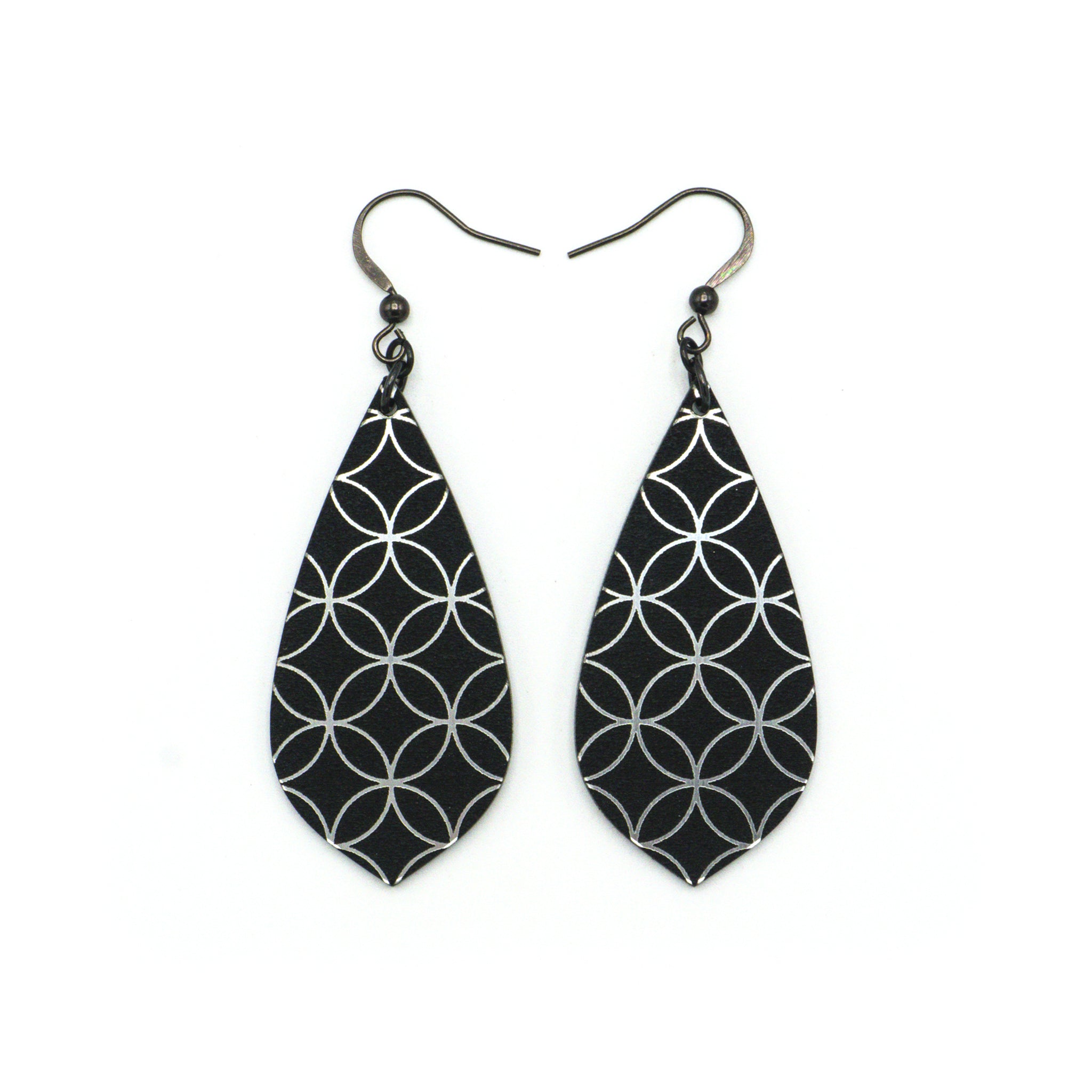 38R Acrylic Earrings in Brushed Silver & Black | Stylish Gem Point Dangle Earrings for Women | Perfect for Parties, Weddings & Everyday Wear