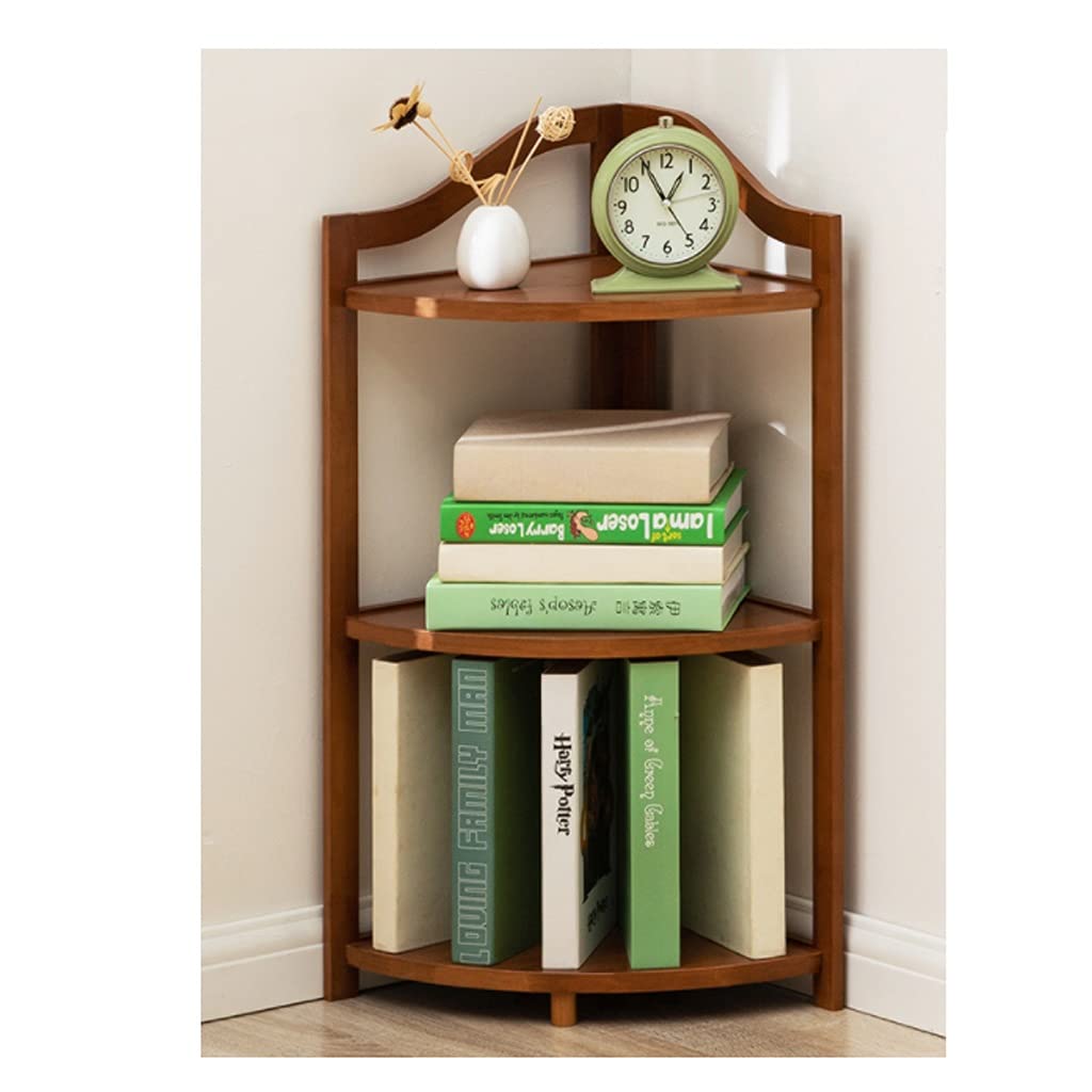 Corner Bookshelf 3-Tier Standing Storage Shelf for Living Room Bedroom Kitchen - Space Saving Bookcase Organizer for Books Decor & Plants (Brown) - Perfect for Small Spaces & Home Office Organization