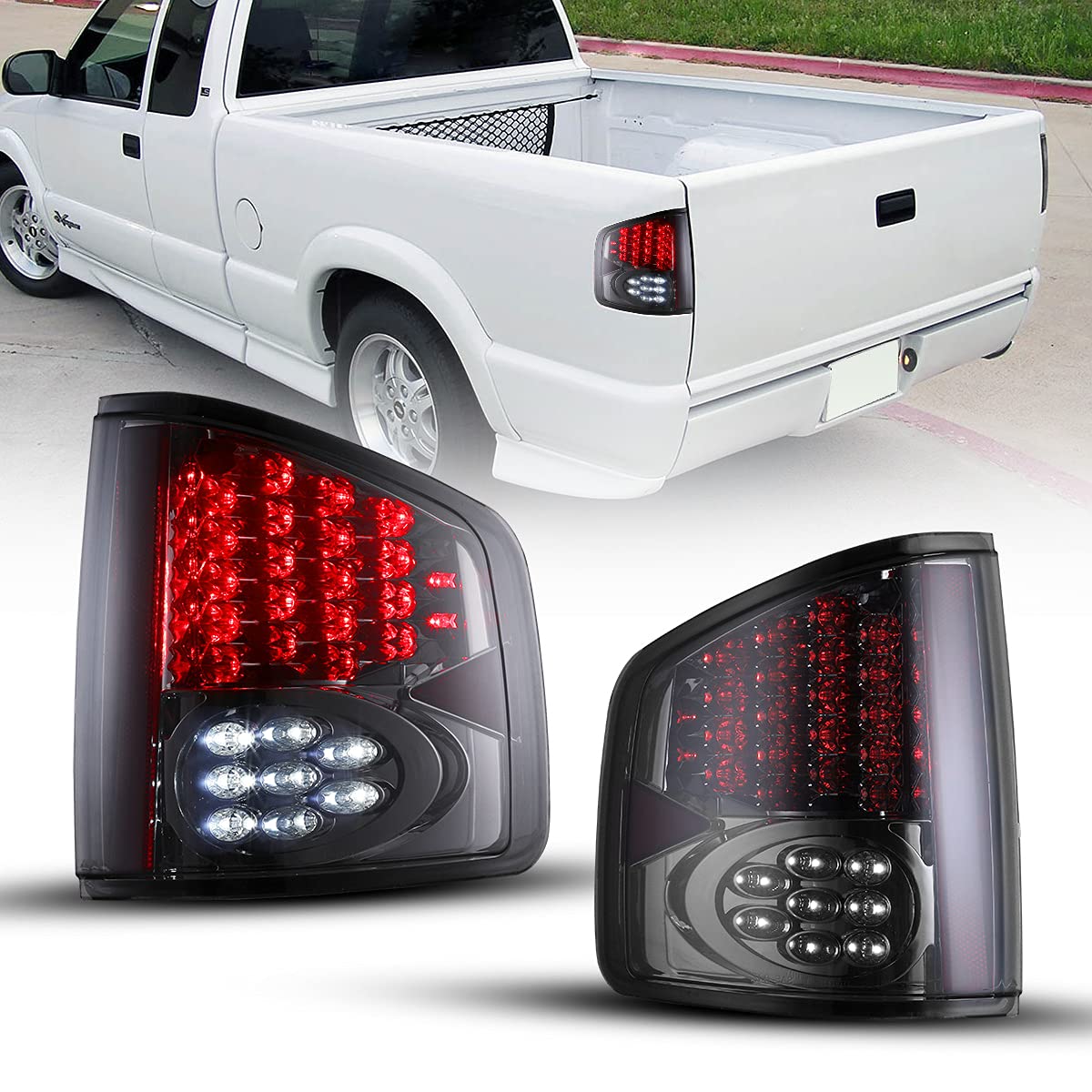 Nixon Offroad LED Tail Lights for Chevrolet Chevy S10 1994-2004, GMC Sonoma 1994-2004, Isuzu Hombre 1996-2000 - Chrome Housing with Smoke Lens - Direct Replacement Rear Light Assembly - Perfect for Off-Roading, Night Driving & Car Customization