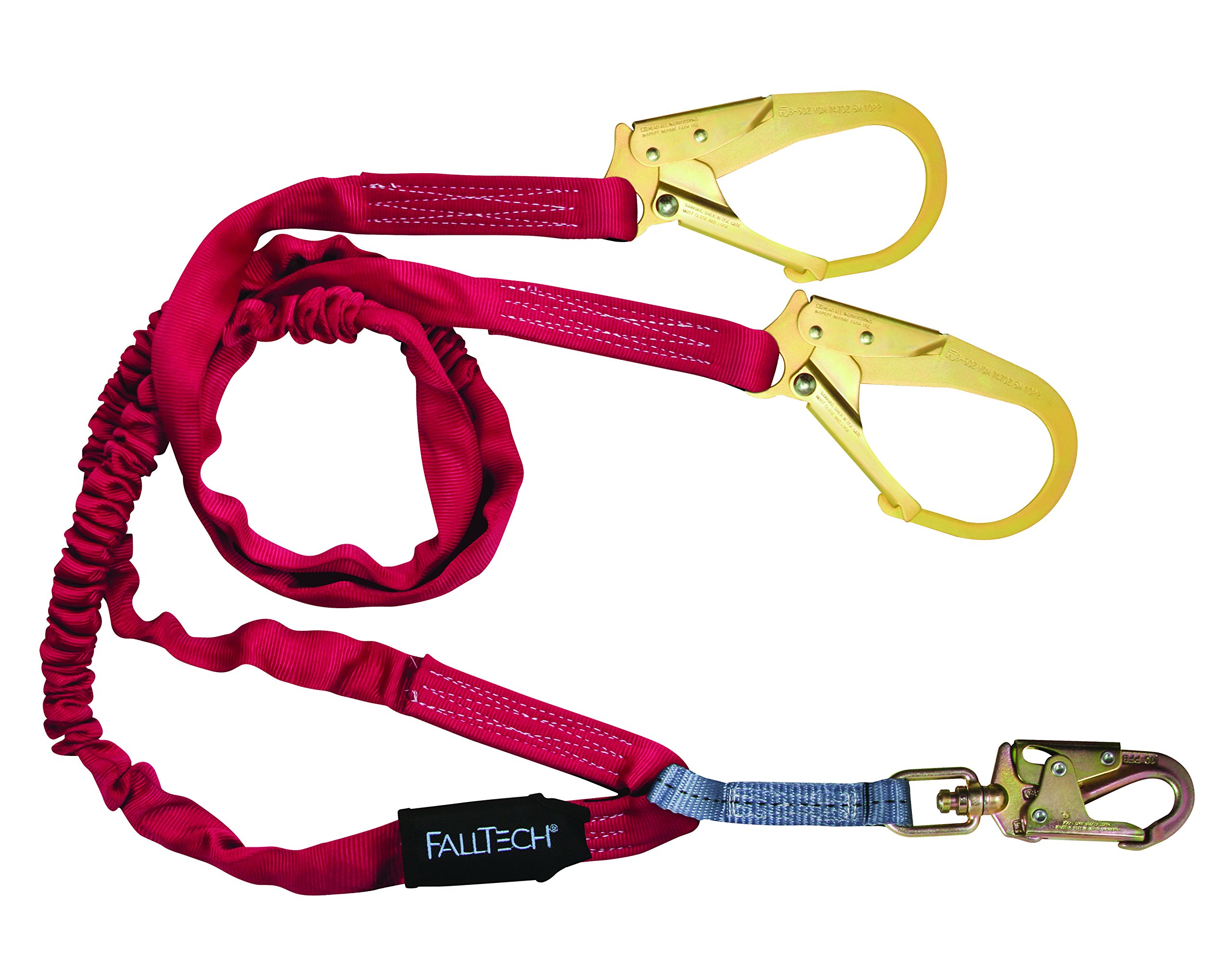 FallTech 8247Y3 Ironman Y-Leg 6-Foot Shock Absorbing Safety Lanyard with Rebar Hook - Ideal for Construction, Roofing & Fall Protection Work