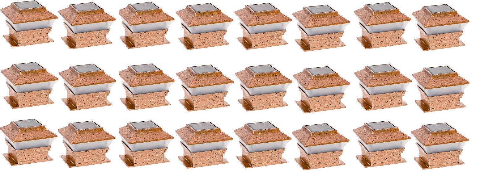 24-Pack Solar Square Outdoor Post Cap Deck Lights for 4x4 Wooden Posts - Weatherproof Copper Finish - Perfect for Patio, Garden, Pathway, and Fence Lighting
