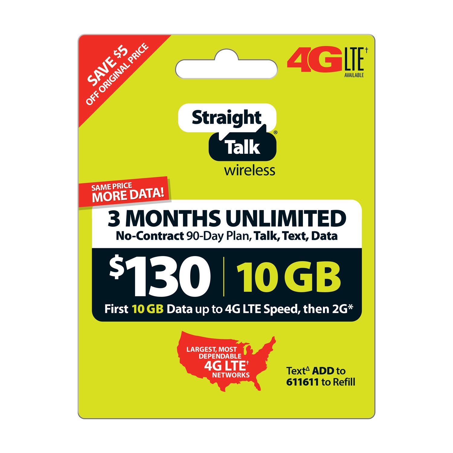 Straight Talk 3 Months Unlimited Talk, Text & Data Prepaid Phone Plan SIM Card - No Contract, Nationwide Coverage - Perfect for Travelers, Students & Remote Workers