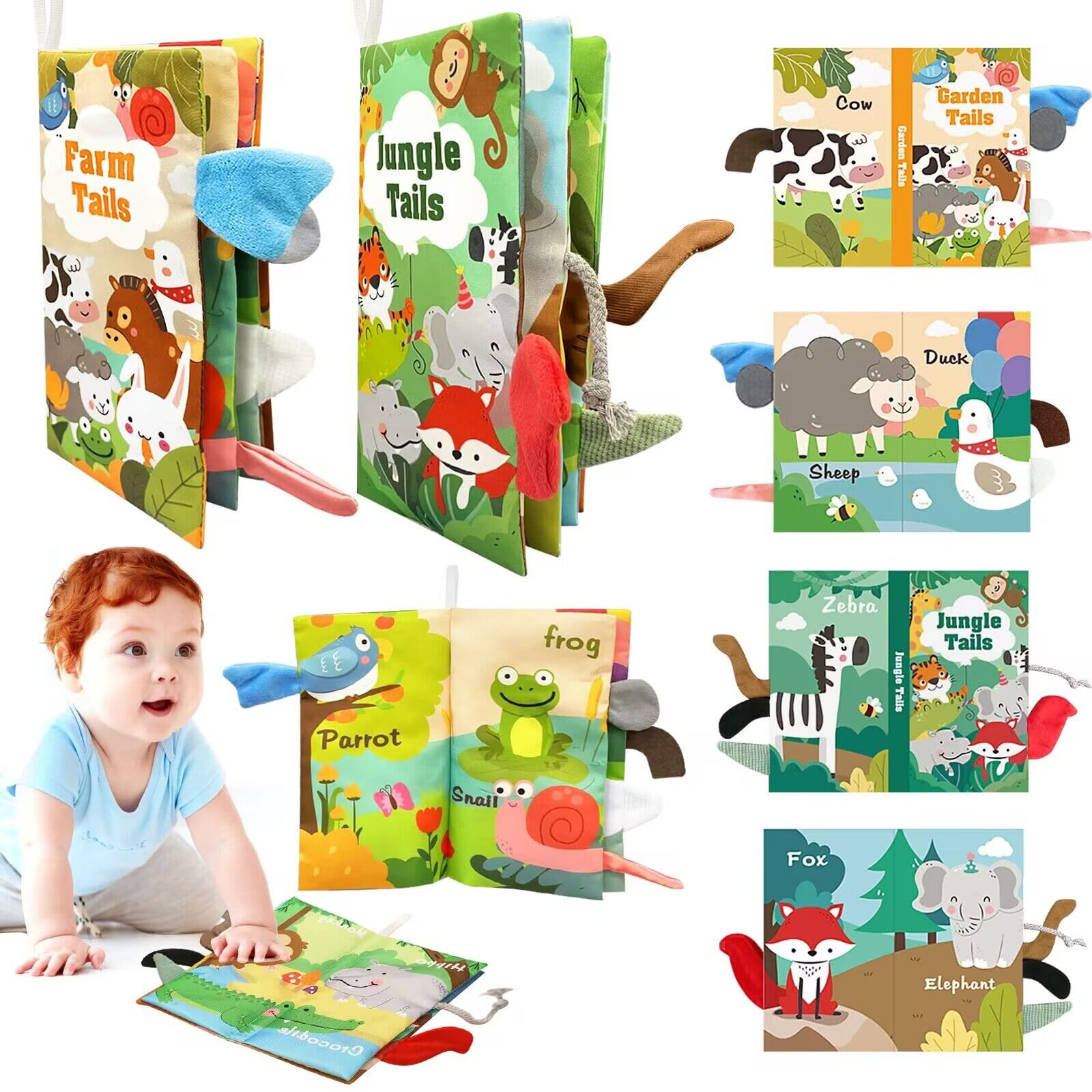 2 PCS High Contrast Baby Toys for 0-6 Months, 3D Animal Tails Sensory Books for Brain Development, Soft Montessori Visual Stimulation Toys, Perfect Gift for Newborns, Nursery & Playtime Essentials