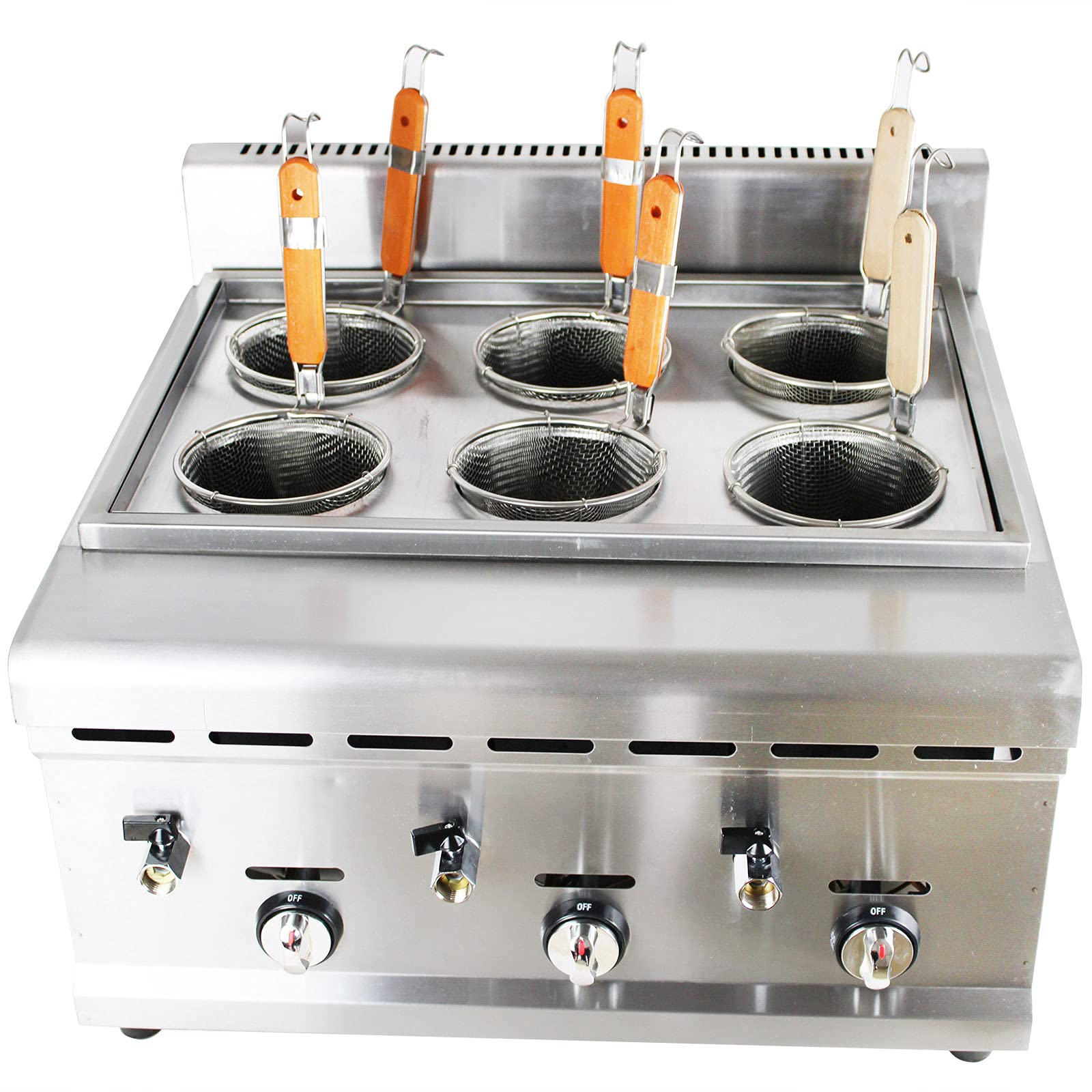 6 Hole Stainless Steel Gas Countertop Pasta Cooker Machine with Filter - Professional Noodles Cooking Equipment for Dumpling, Soup & Pasta | Perfect for Restaurants, Food Trucks & Home Kitchens