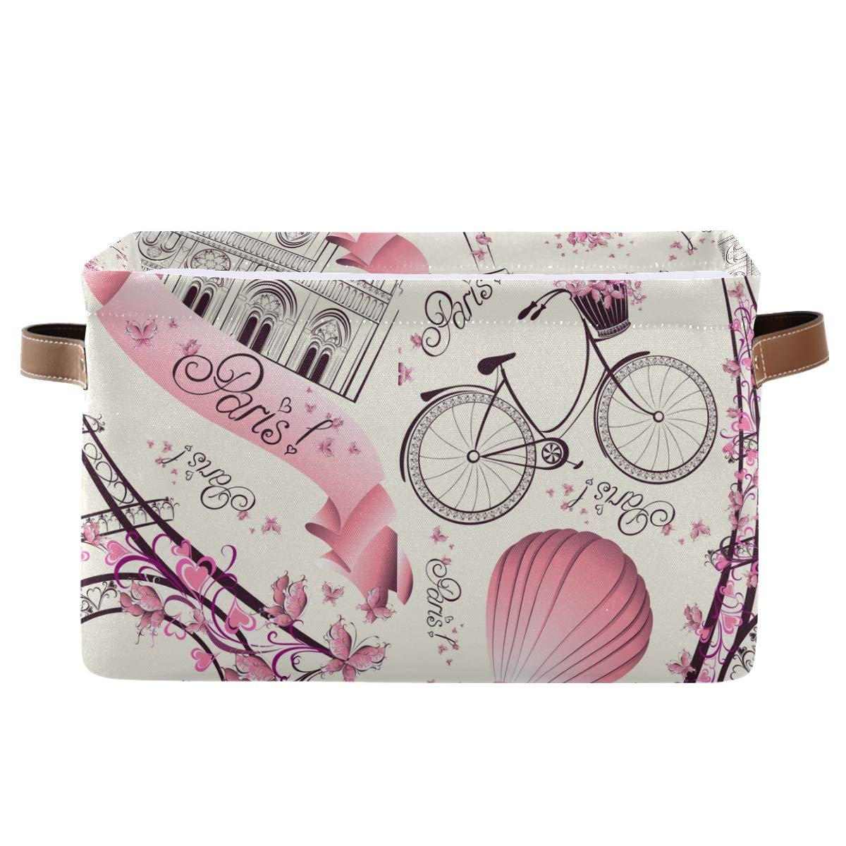 Square Storage Basket with Paris Symbols - Canvas Organizer for Home & Office Storage