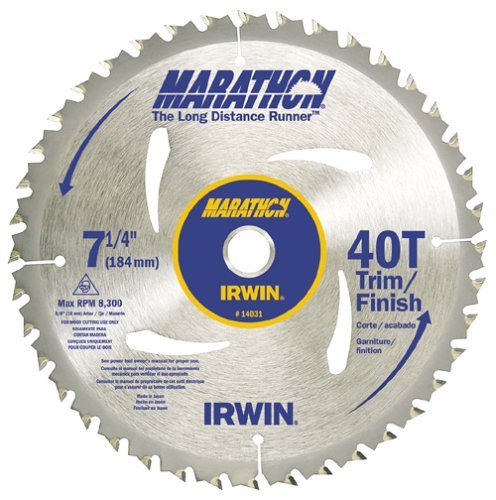 Irwin Marathon 14031 7-1/4 Inch 40 Tooth Circular Saw Blade - Premium Portable Corded Saw Blade for Wood Cutting, DIY Projects, and Professional Construction Work