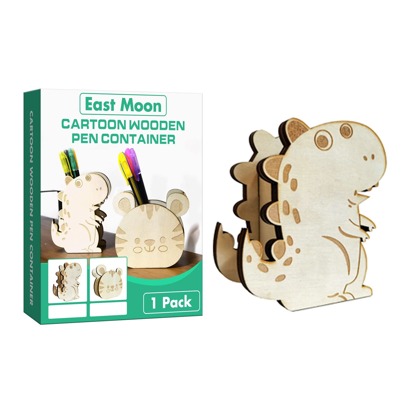 Cartoon Dinosaur Wooden Pen Holder - Creative Desk Organizer for Office & Craft Use