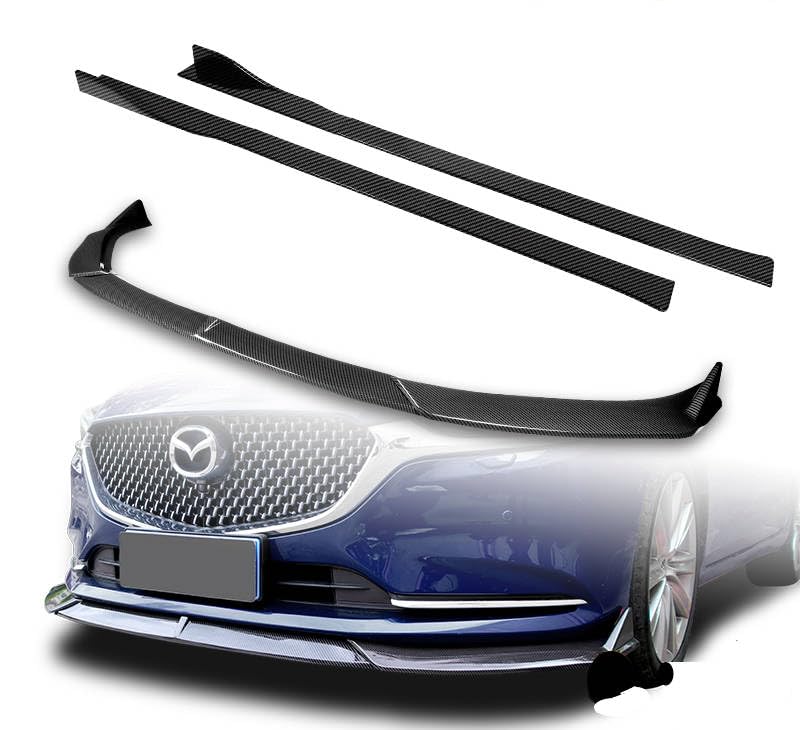 3PCS Front Bumper Body Kit Spoiler Lip + 6PCS Side Skirt Extension Rocker Splitters Diffuser Lip for 2019-2021 Mazda 6 - 86