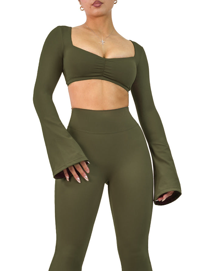 City Girl Flared Long Sleeve Sports Top - Wild Green Athletic Yoga Shirt for Women | Perfect for Yoga, Gym & Casual Wear