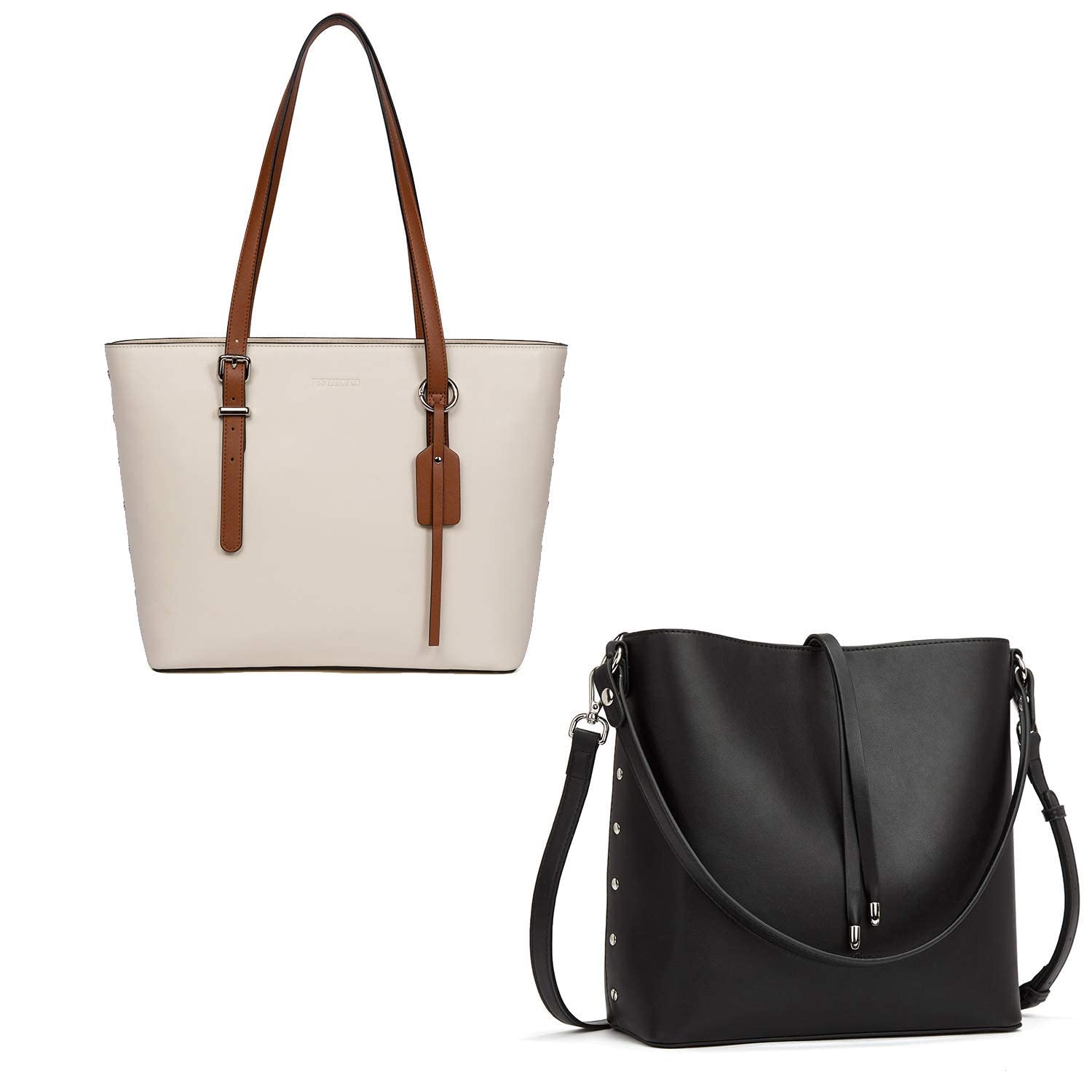 Premium White & Black Leather Handbags for Women - Stylish Tote & Purse Bundle | Perfect for Work, Travel & Everyday Use